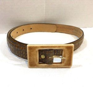 Vtg Leatherock Leather Croc Style Brown Skinny Belt Sm